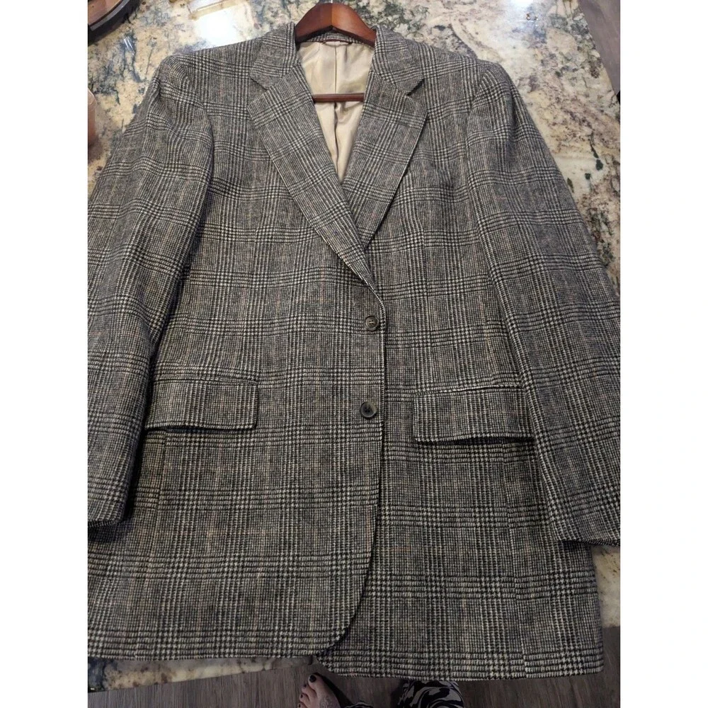 Jos A Bank Camel Hair Glen Plaid Sport Coat Blazer Jacket Brown Tan Men's 38r